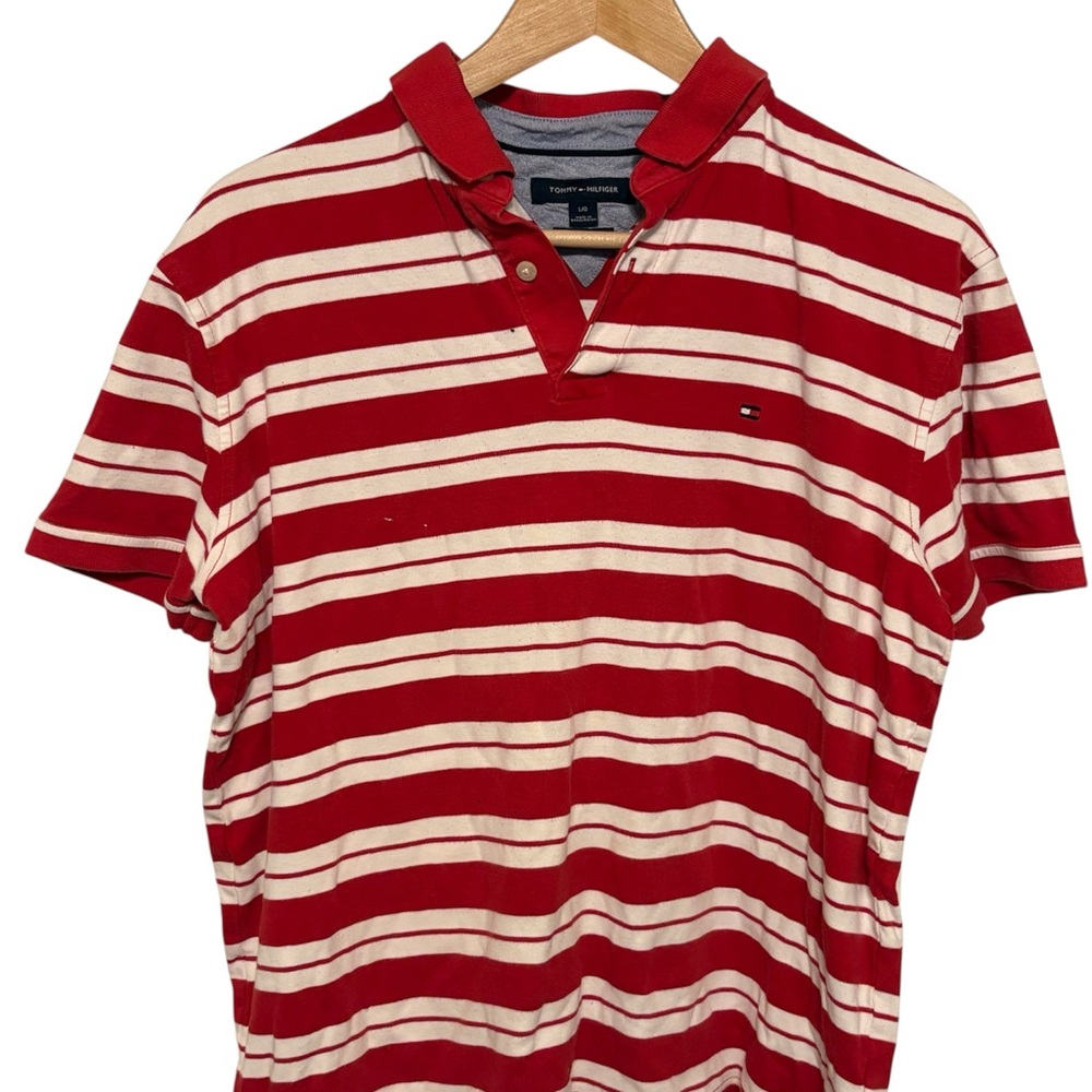 Tommy Hilfiger Red and White Striped Polo Shirt